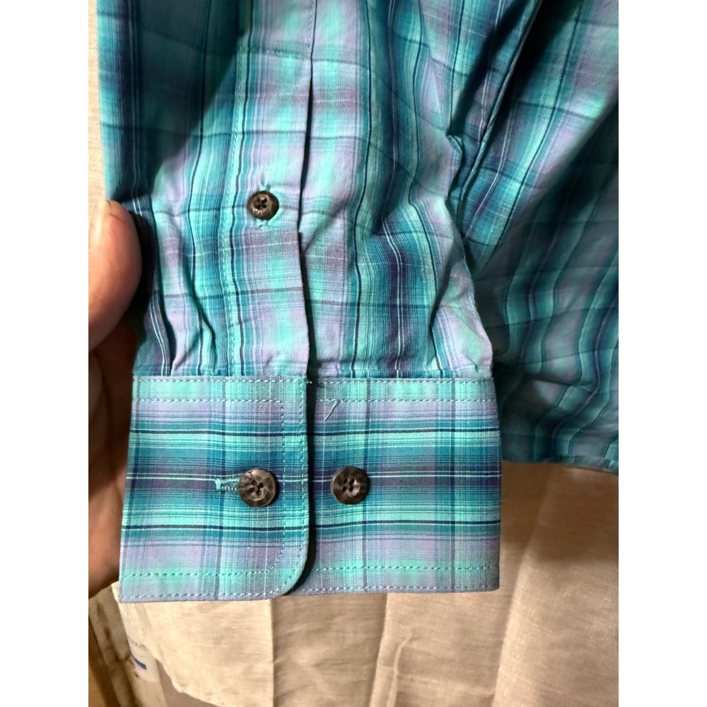 Ariat Pro Series Mens Plaid Long Sleeve Button Down Shirt Teal Blue Casual M - Picture 5 of 8